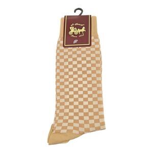 MEN'S ST. PATRICK BEIGE/IVORY CHECKERBOARD PATTERN ANKLE LENGTH DRESS SOCK S38-4